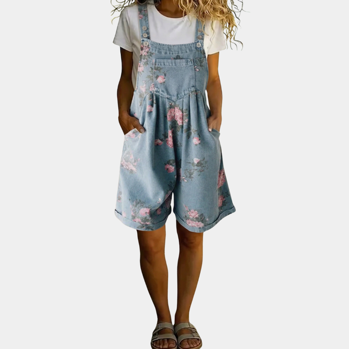 Judy | Vintage Washed Soft Cotton-Feel Floral Denim Overalls