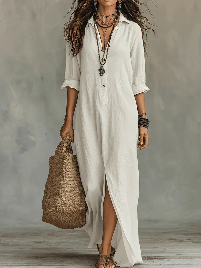 Céline™ | Relaxed Black Button Maxi Dress