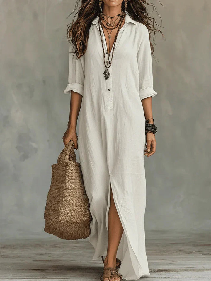 Céline™ | Relaxed Black Button Maxi Dress