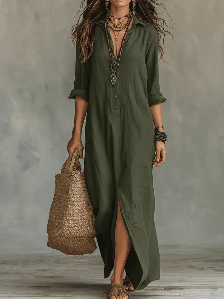 Céline™ | Relaxed Black Button Maxi Dress