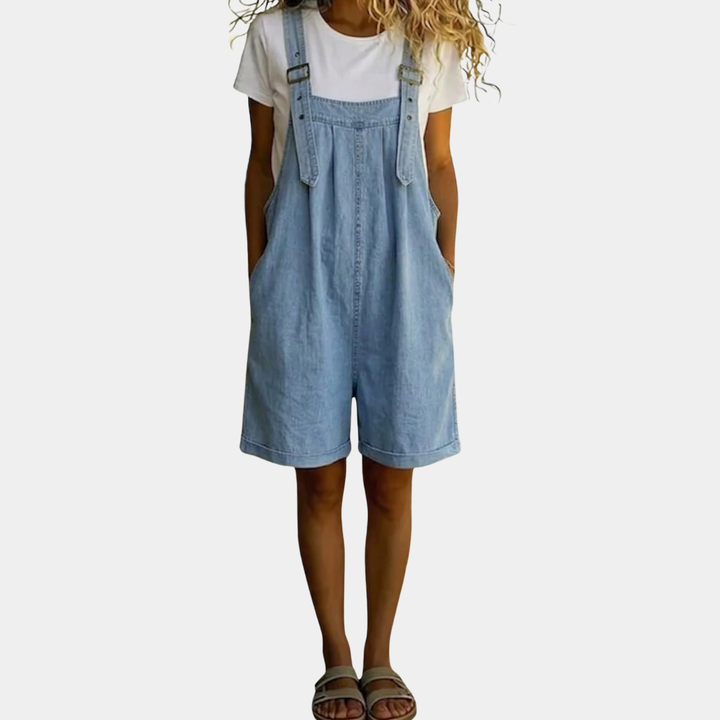 Clara | Soft Cotton Denim Overalls in Vintage Light Blue Wash