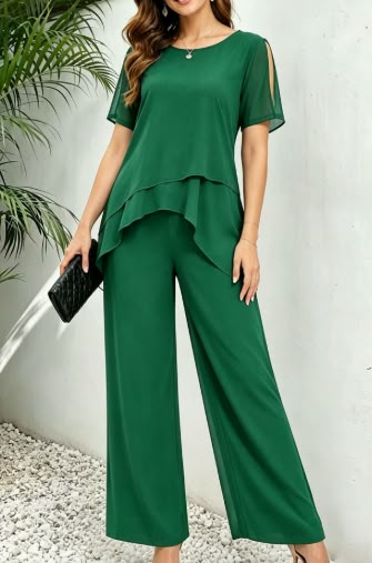 Graceful Layered Wide Leg Pant Suit