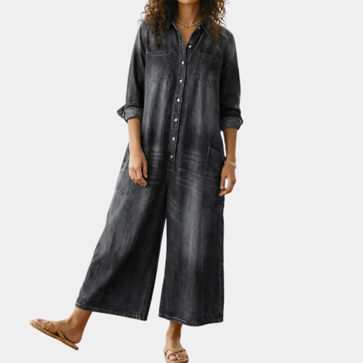 Diana | Vintage Soft Washed Cotton Denim Jumpsuit with Buttons