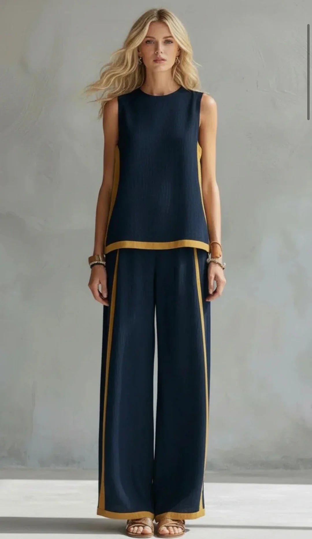 Ursula - Elegant Casual Vest and Pants Set with Two-Tone Trim