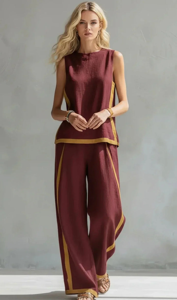 Ursula – Smart-Casual Vest and Pants Set with Two-Tone Trim