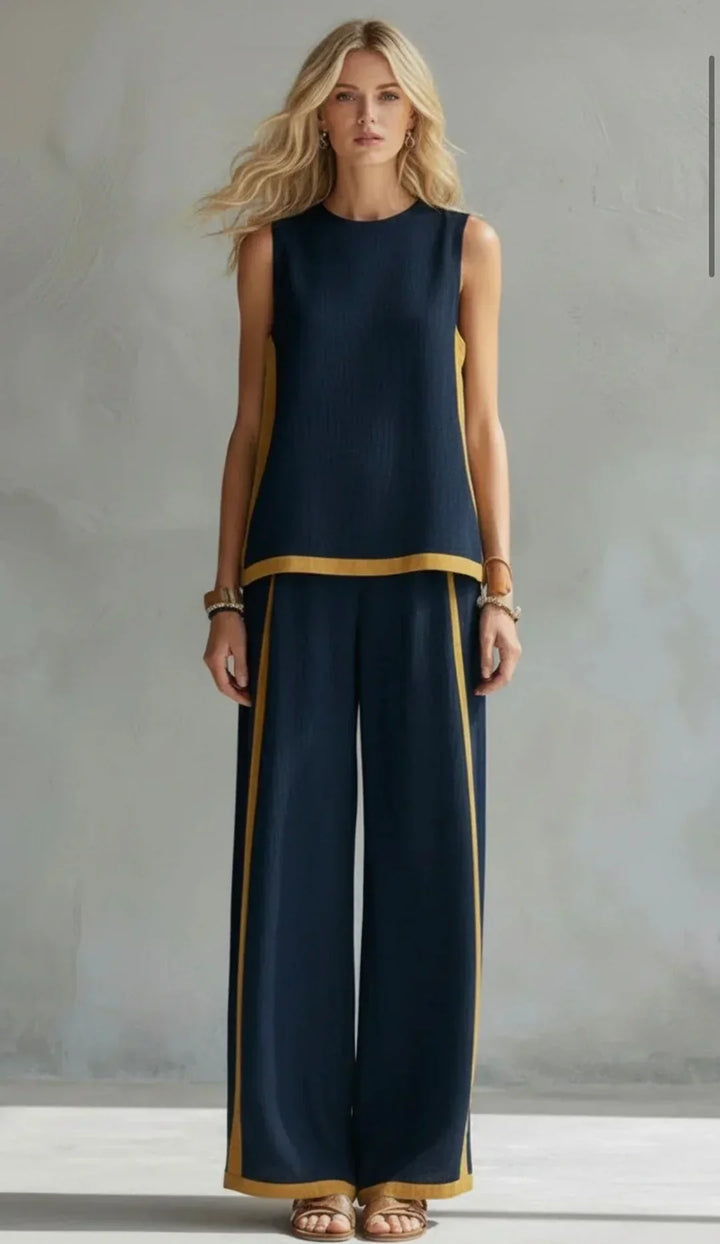 Ursula – Smart-Casual Vest and Pants Set with Two-Tone Trim