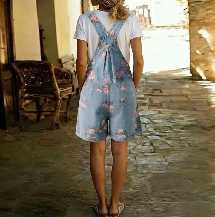 Judy | Vintage Washed Soft Cotton-Feel Floral Denim Overalls