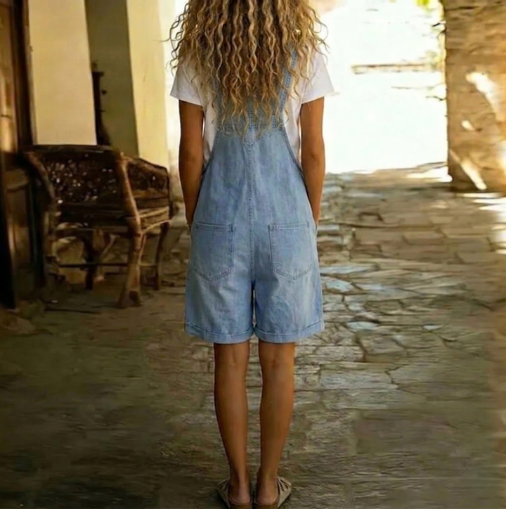 Clara | Soft Cotton Denim Overalls in Vintage Light Blue Wash
