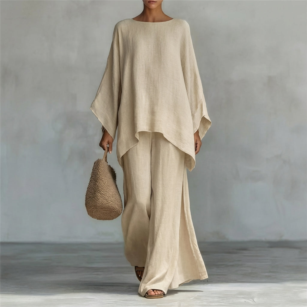 Christine | Long-Sleeve Two-Piece Set with Wide-Leg Pants
