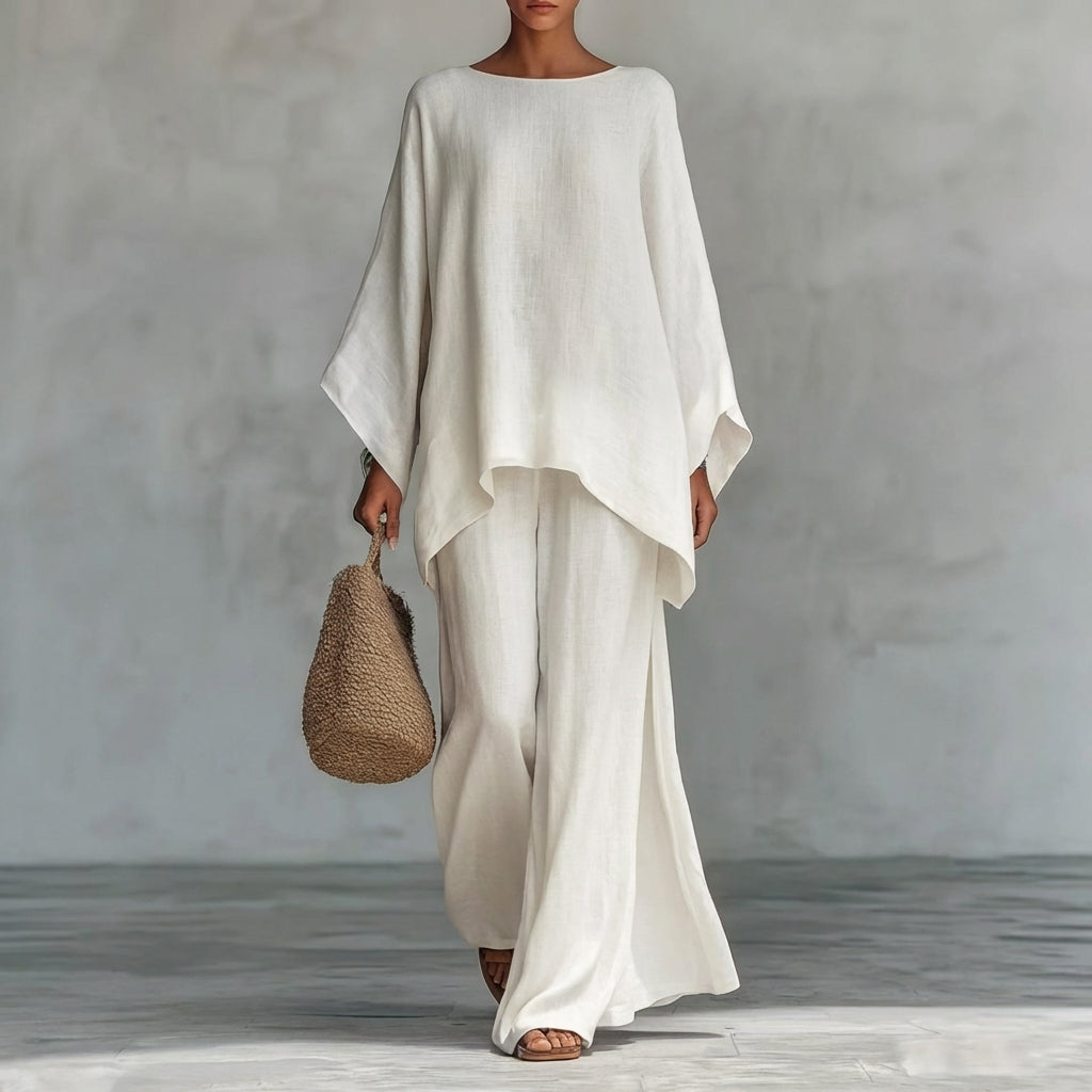 Christine | Long-Sleeve Two-Piece Set with Wide-Leg Pants