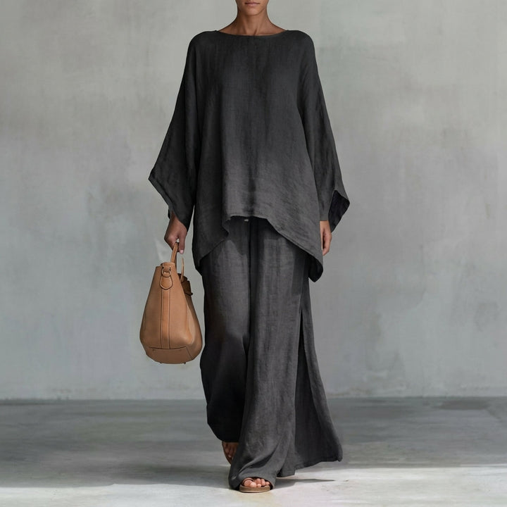 Christine | Long-Sleeve Two-Piece Set with Wide-Leg Pants
