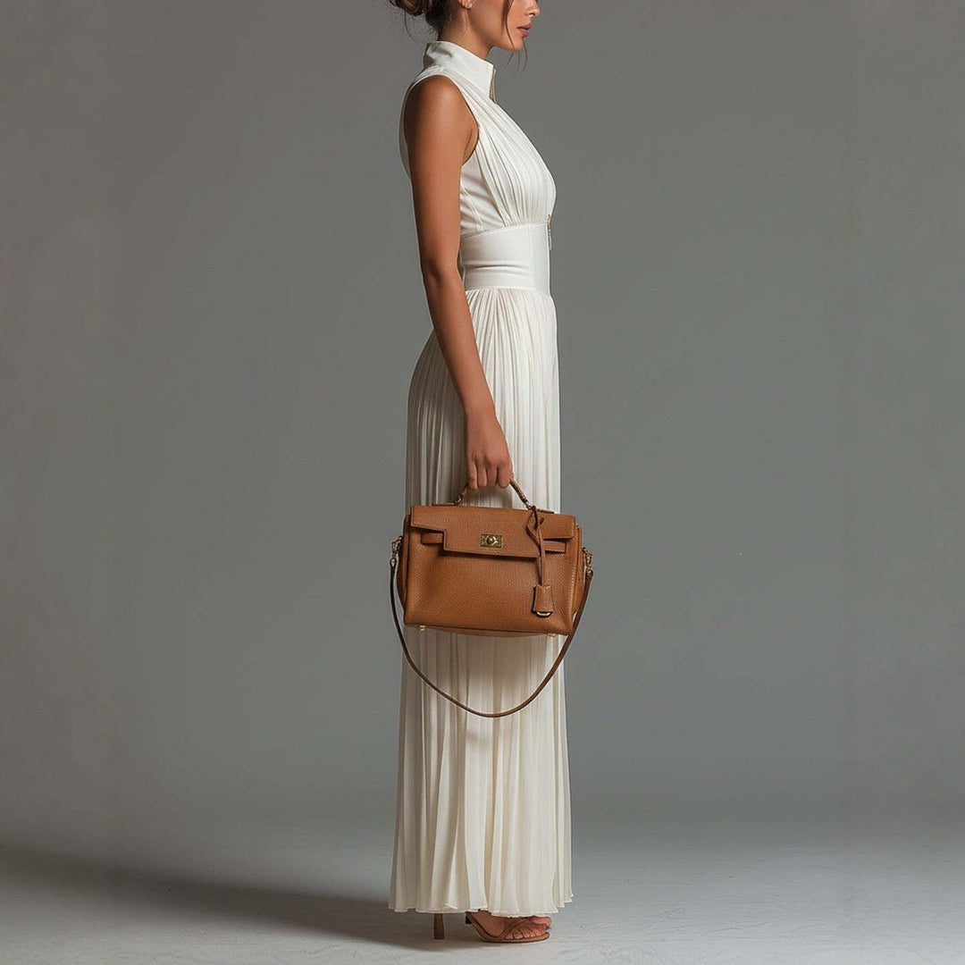 White Sleeveless Chiffon Jumpsuit with V-Neck, Zip and Pleated Wide-Leg Pants