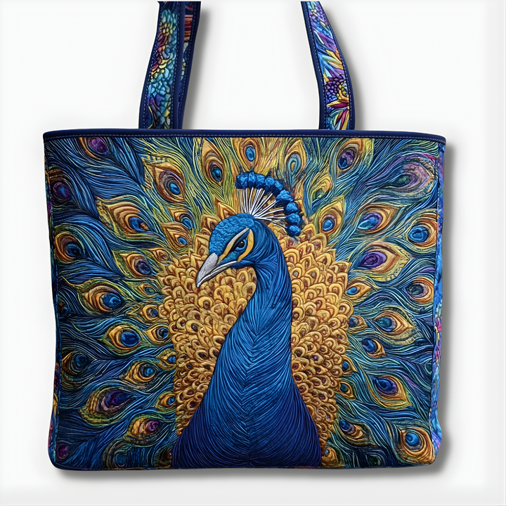 Royal Peacock Elegance | Handmade Quilted Tote