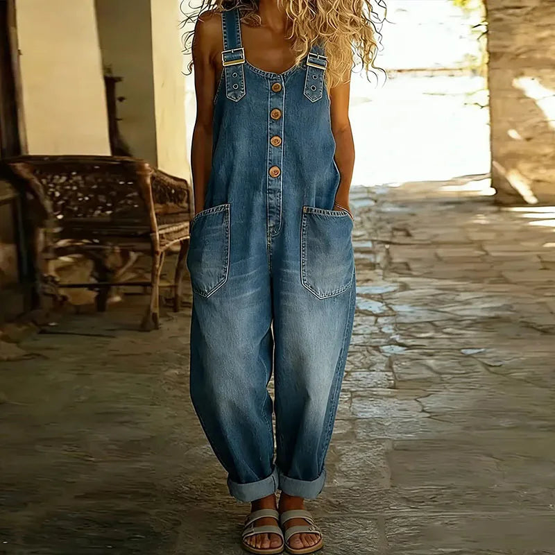 Mae | Vintage Cotton Denim Overalls with Adjustable Straps