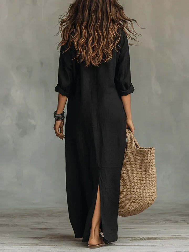 Céline™ | Relaxed Black Button Maxi Dress