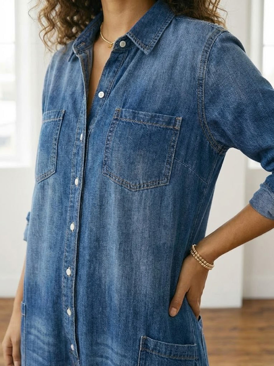 Diana | Vintage Soft Washed Cotton Denim Jumpsuit with Buttons