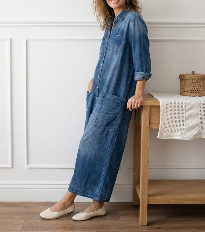 Diana | Vintage Soft Washed Cotton Denim Jumpsuit with Buttons