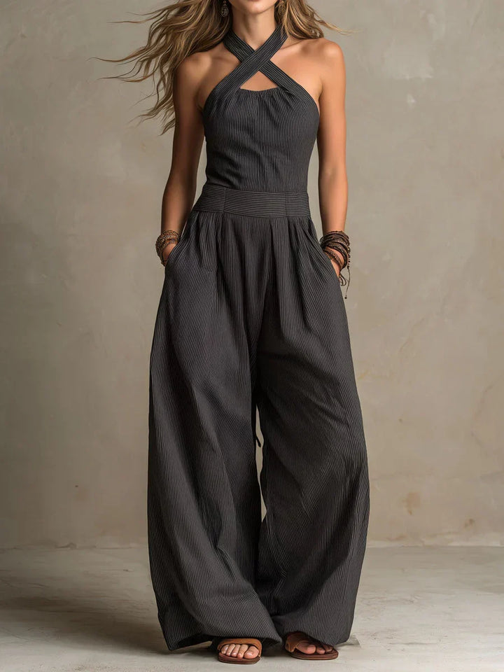 Bianca | Elegant Linen-Cotton Jumpsuit with Crossover Neckline
