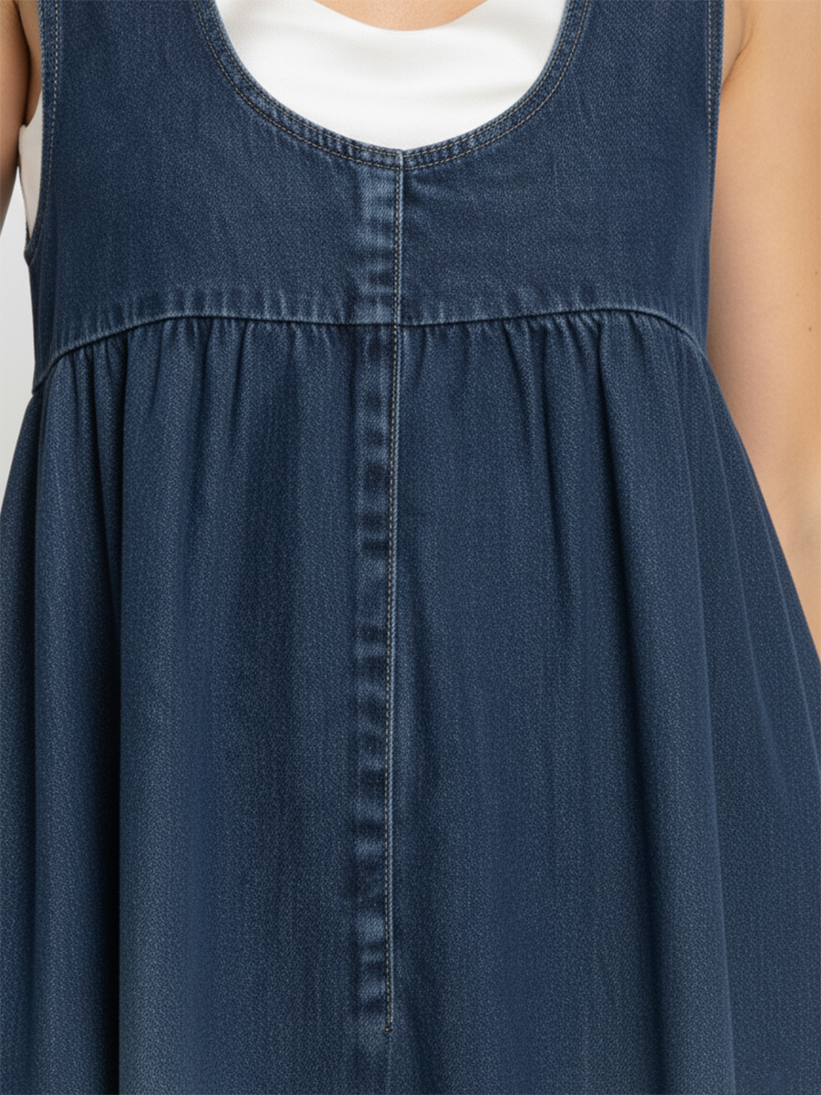 Karen | Long Vintage Washed Denim Dress with a Soft Cotton Feel