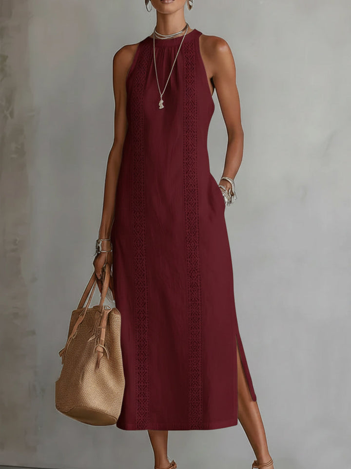 Jimena | Linen Midi Dress with Mandarin Collar