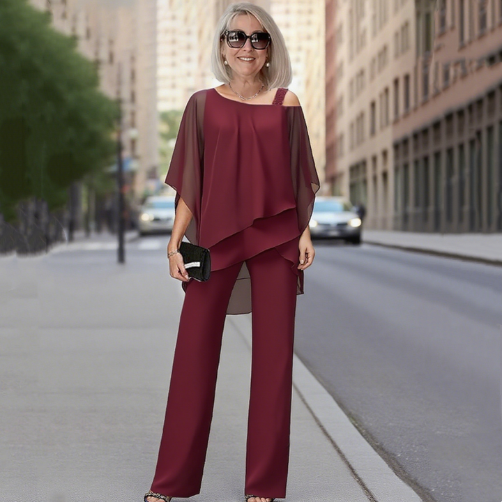 SARAH | Chiffon Top ＆ Wide-Leg Pants 2-Piece Set