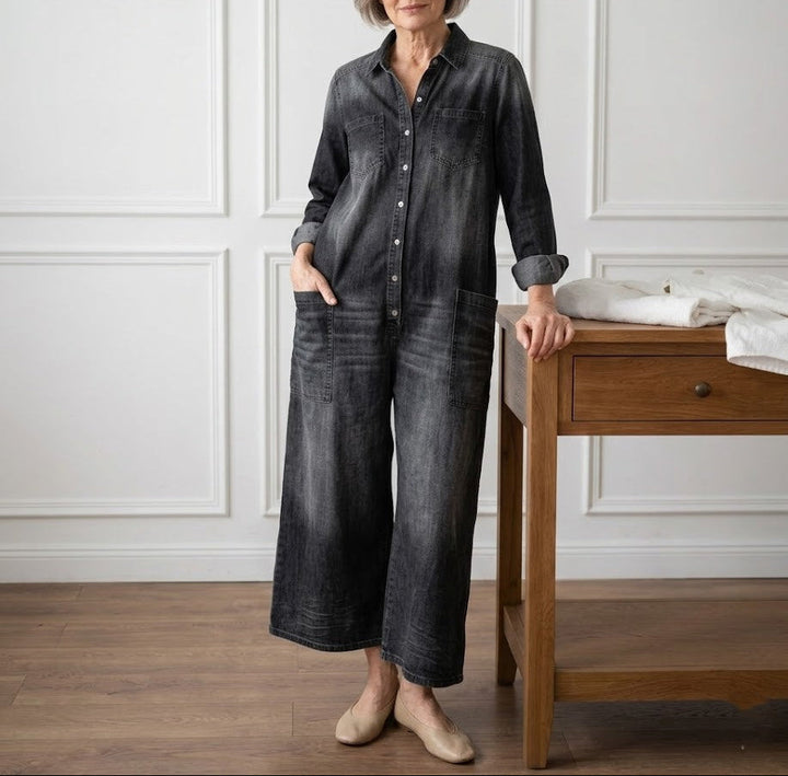 Diana | Vintage Soft Washed Cotton Denim Jumpsuit with Buttons